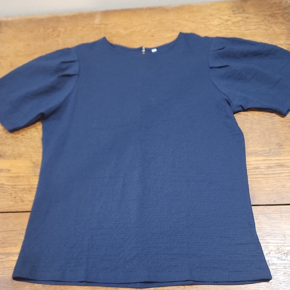 Tops - Womens Navy Blue Short Sleeve Blouse Pearl Button Closure Small
